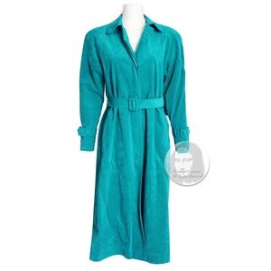 Lilli Ann Coat with Belt Turquoise Ultrasuede Trench Vintage 80s Adolph Schuman